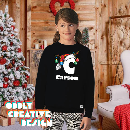 Child's Name with Santa Hat & Antlers