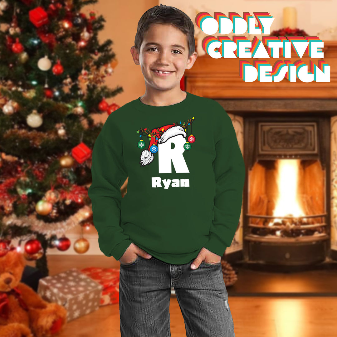 Child's Name with Santa Hat & Antlers