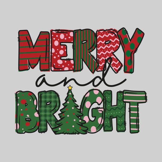 Merry and Bright - Multicolor Letters - Cartoon Style