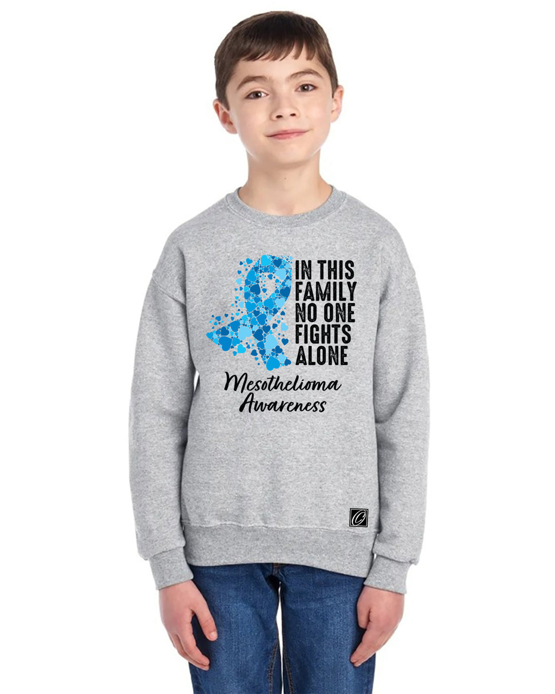 Gildan - Youth - Heavy Blend™ Crewneck Sweatshirt - Mesothelioma Awareness - In This Family No One Fights Alone