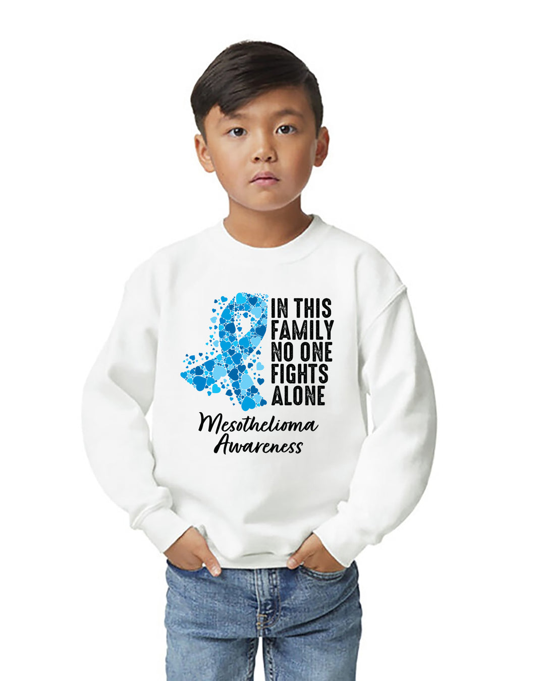 Gildan - Youth - Heavy Blend™ Crewneck Sweatshirt - Mesothelioma Awareness - In This Family No One Fights Alone