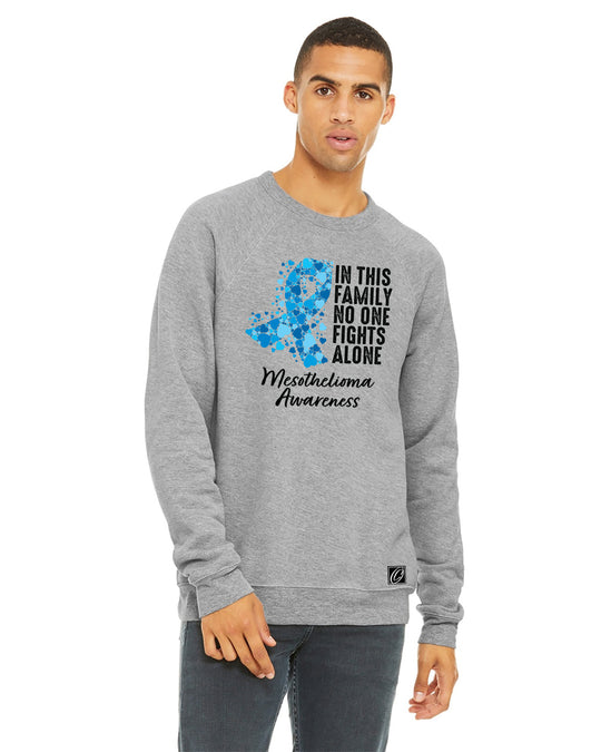 Bella Canvas - Adult - Sponge Fleece Raglan Crewneck Sweatshirt - Mesothelioma Awareness - In This Family No One Fights Alone