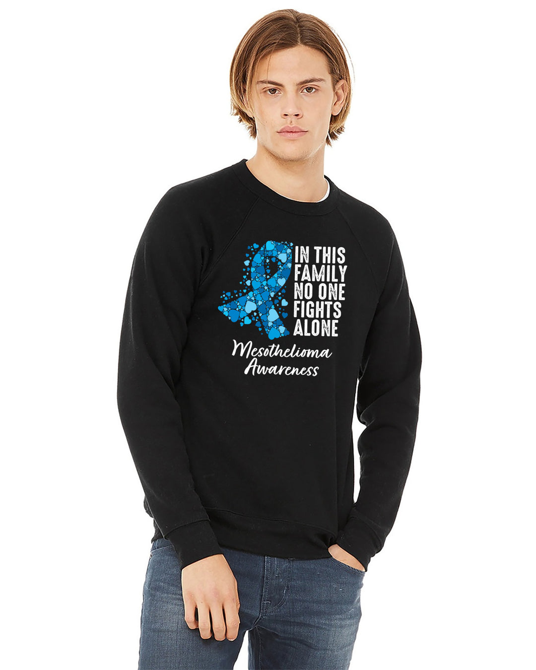 Bella Canvas - Adult - Sponge Fleece Raglan Crewneck Sweatshirt - Mesothelioma Awareness - In This Family No One Fights Alone