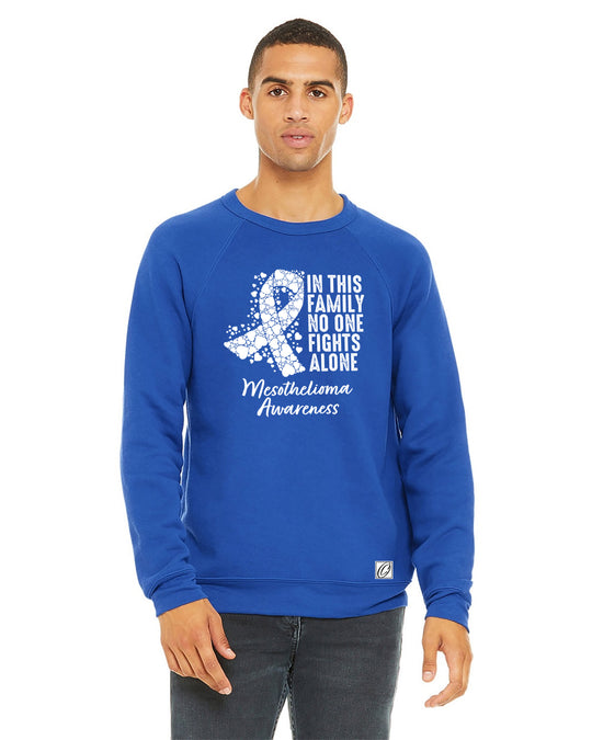 Bella Canvas - Adult - Sponge Fleece Raglan Crewneck Sweatshirt - Mesothelioma Awareness - In This Family No One Fights Alone