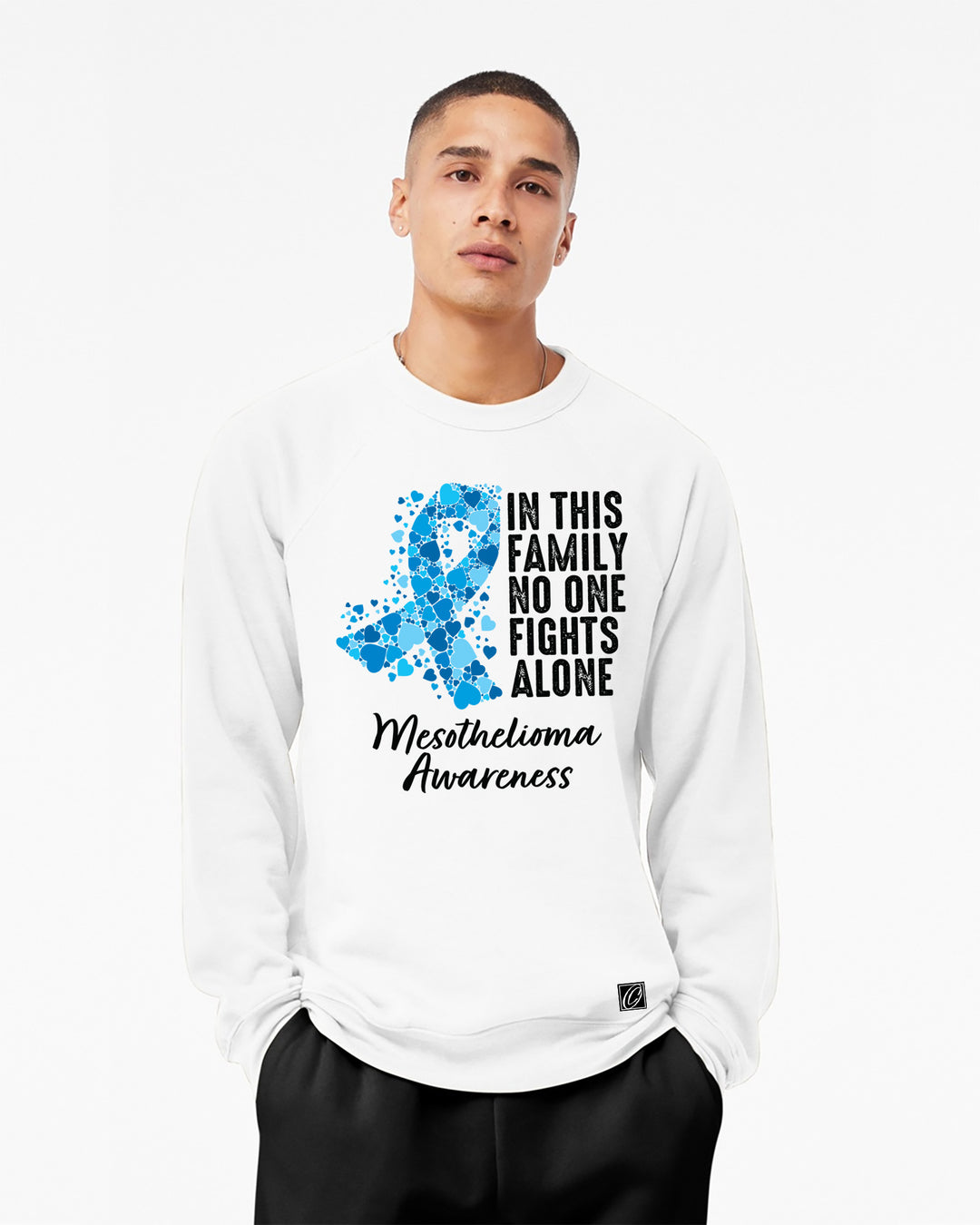 Bella Canvas - Adult - Sponge Fleece Raglan Crewneck Sweatshirt - Mesothelioma Awareness - In This Family No One Fights Alone