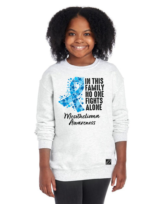 JERZEES - Youth - NuBlend® Crewneck Sweatshirt - Mesothelioma Awareness - In This Family No One Fights Alone