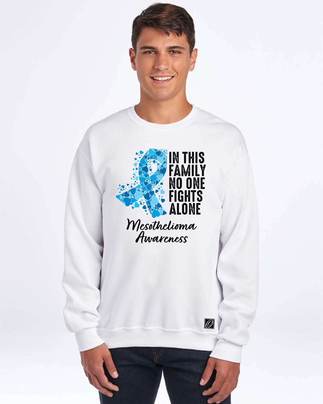 JERZEES - Adult - NuBlend® Crewneck Sweatshirt - Mesothelioma Awareness - In This Family No One Fights Alone