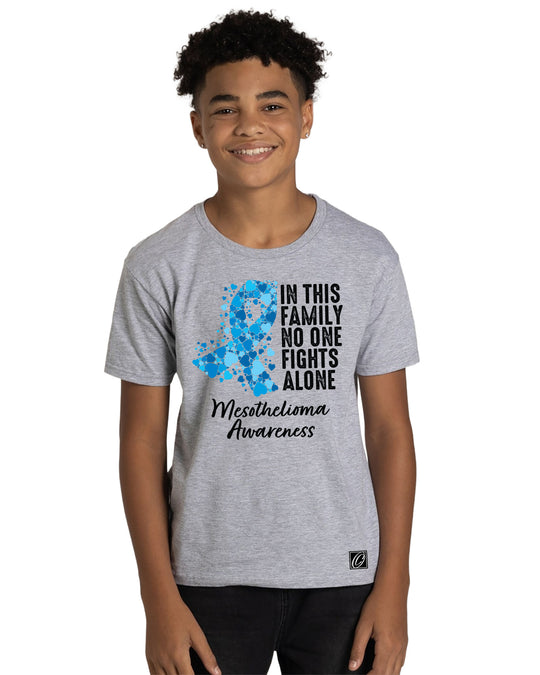 JERZEES - Youth - Ultimate™ Ring-⁠Spun Short Sleeve Tee - Mesothelioma Awareness - In This Family No One Fights Alone