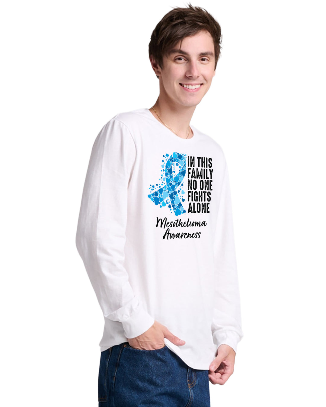 JERZEES - Adult - Ultimate™ Ring-⁠Spun Long Sleeve Tee - Mesothelioma Awareness - In This Family No One Fights Alone