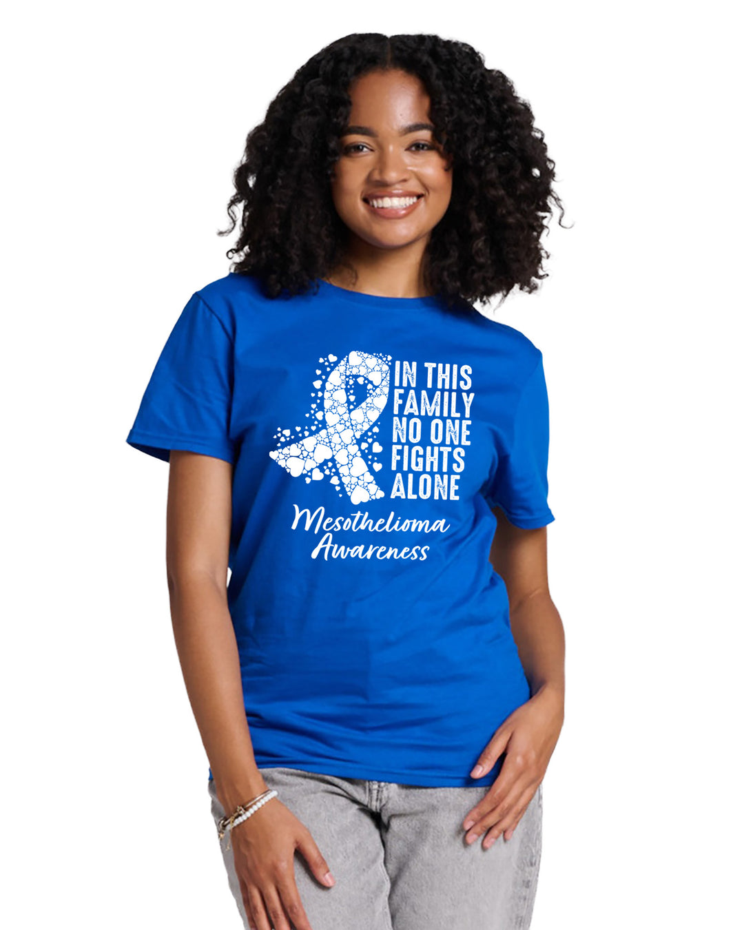 JERZEES - Adult - Ultimate™ Ring-⁠Spun Short Sleeve Tee - Mesothelioma Awareness - In This Family No One Fights Alone