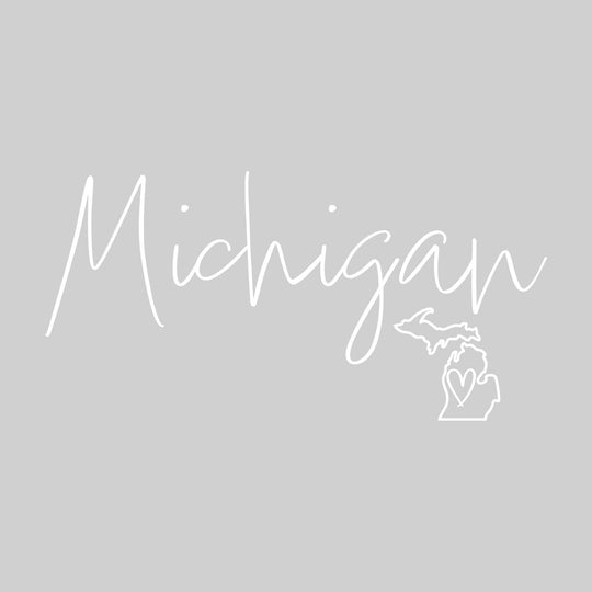 Michigan - Cursive with State & Heart