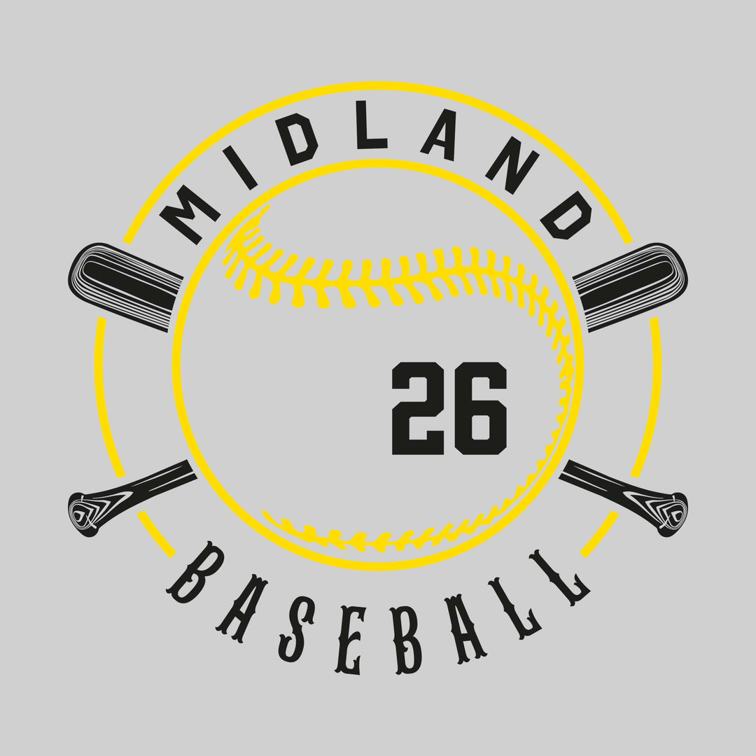 Midland Chemics - Baseball - Crossed Bats with School Name and Baseball Stitches