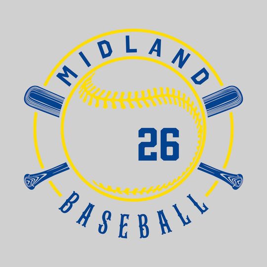 Midland Chemics - Baseball - Crossed Bats with School Name and Baseball Stitches