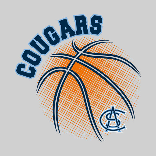 All Saints Cougars - Basketball - Halftone Basketball with Mascot