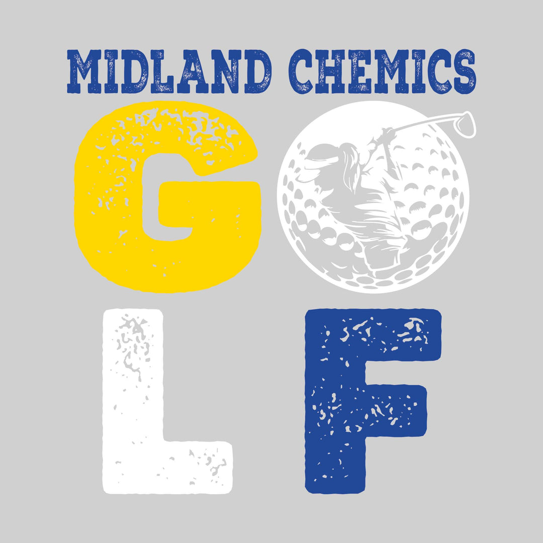 Midland Chemics - Golf - Distressed Stacked Text with Female Golfer Silhouette in Golf Ball