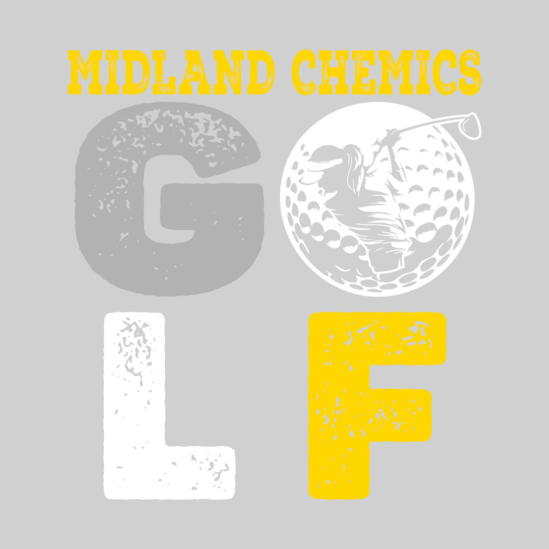 Midland Chemics - Golf - Distressed Stacked Text with Female Golfer Silhouette in Golf Ball