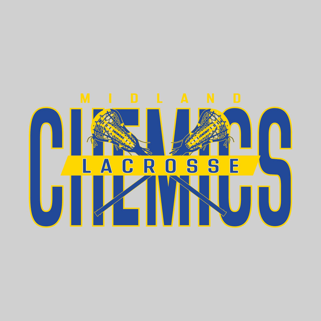 Midland Chemics - Lacrosse - Oversized Text with Crossed Lacrosse Sticks