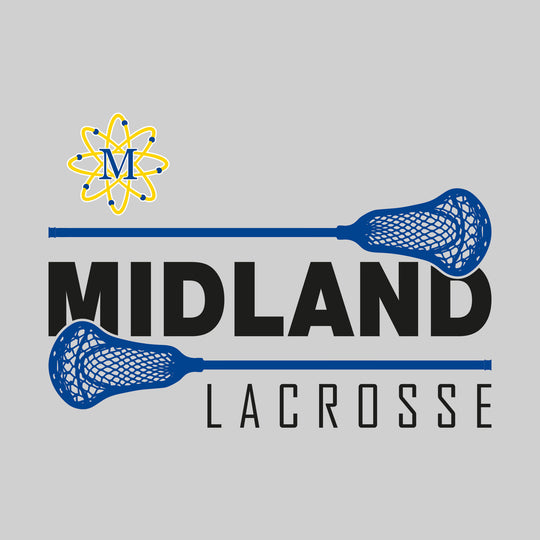 Midland Chemics - Lacrosse - School Name Bracketed by Lacrosse Sticks with Mascot