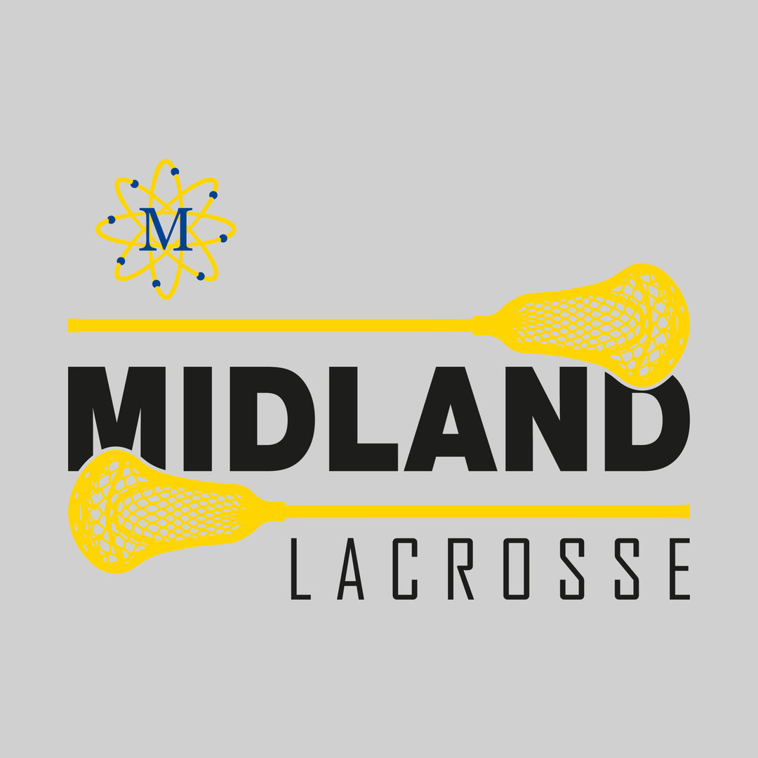 Midland Chemics - Lacrosse - School Name Bracketed by Lacrosse Sticks with Mascot