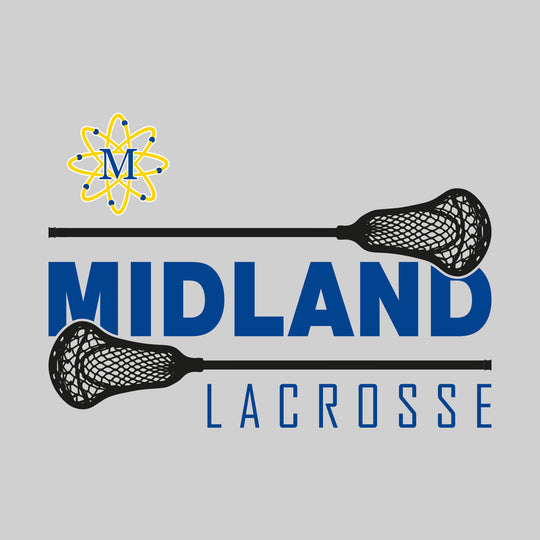 Midland Chemics - Lacrosse - School Name Bracketed by Lacrosse Sticks with Mascot