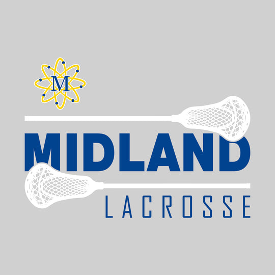 Midland Chemics - Lacrosse - School Name Bracketed by Lacrosse Sticks with Mascot