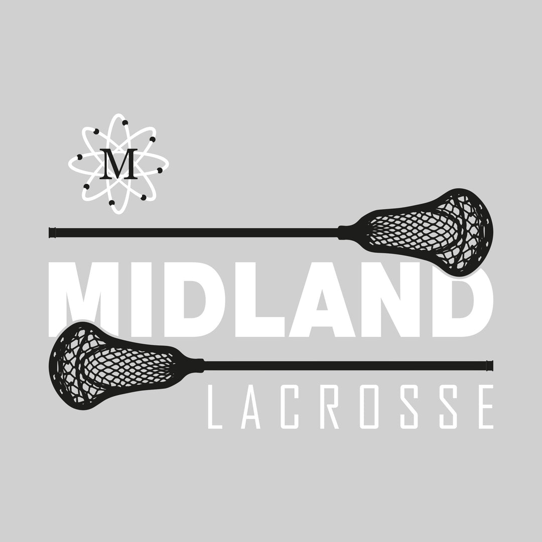 Midland Chemics - Lacrosse - School Name Bracketed by Lacrosse Sticks with Mascot