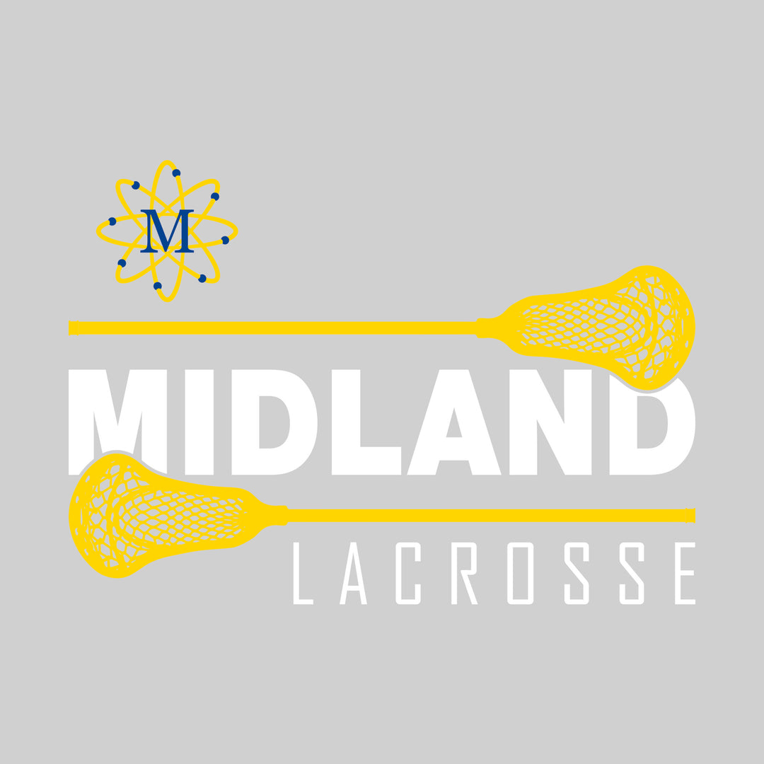 Midland Chemics - Lacrosse - School Name Bracketed by Lacrosse Sticks with Mascot