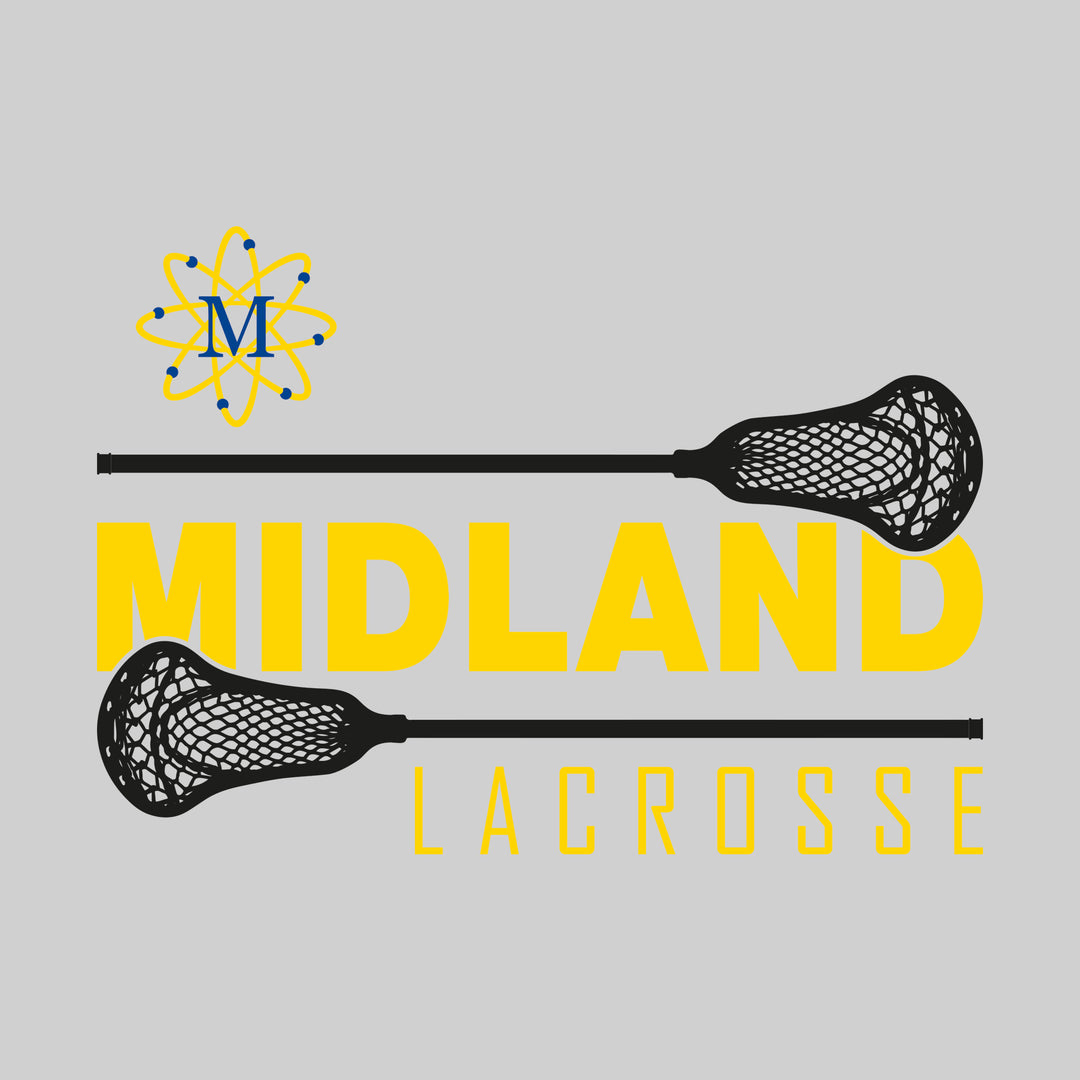 Midland Chemics - Lacrosse - School Name Bracketed by Lacrosse Sticks with Mascot