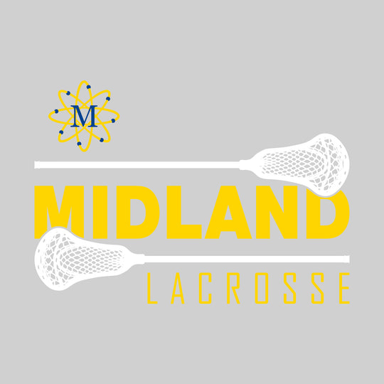 Midland Chemics - Lacrosse - School Name Bracketed by Lacrosse Sticks with Mascot