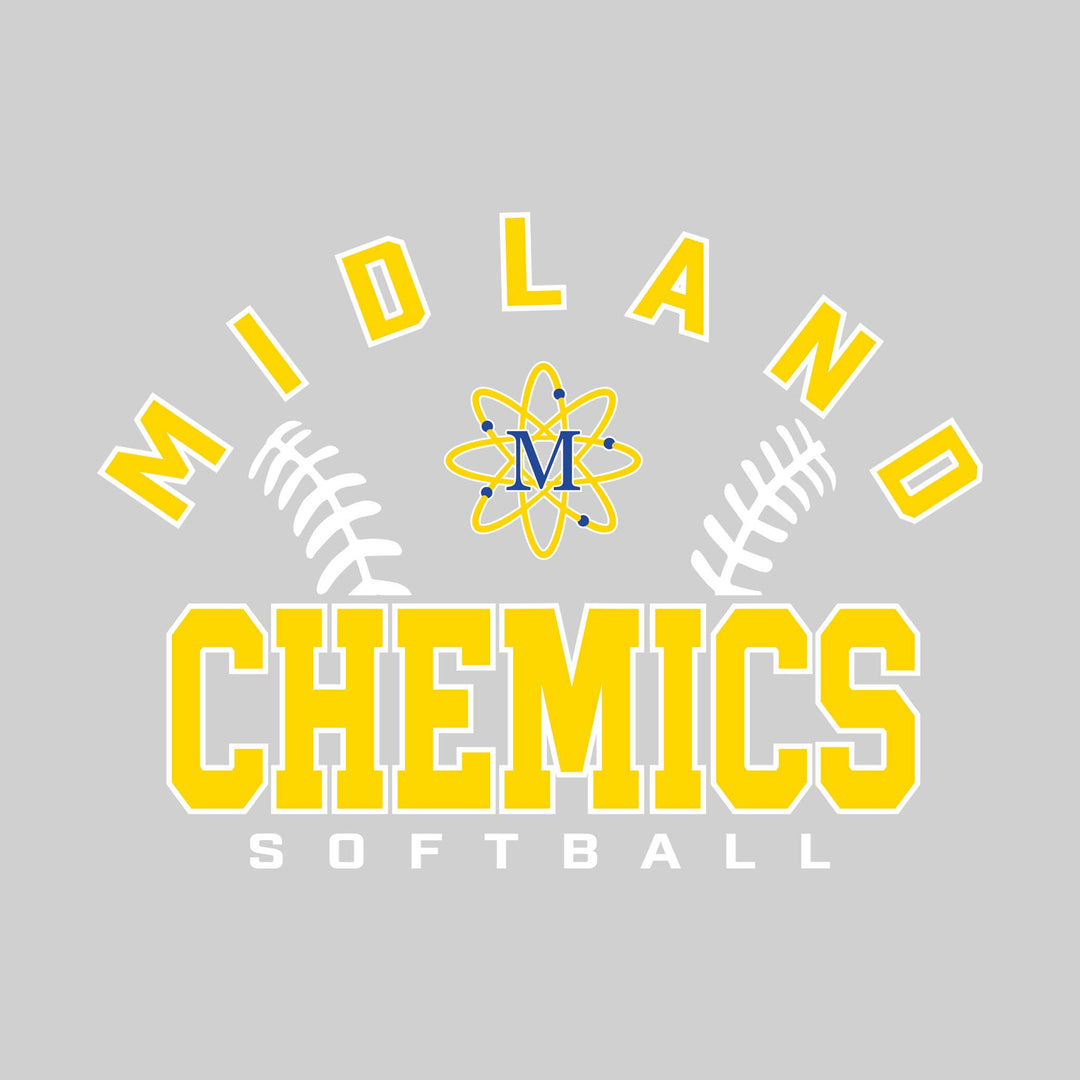Midland Chemics - Softball - Arched School Name with Softball Stitches &amp; Mascot