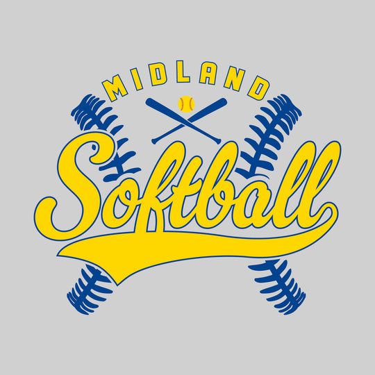 Midland Chemics - Softball - Cursive Softball with Stitches &amp; Crossed Bats