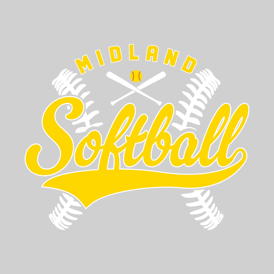 Midland Chemics - Softball - Cursive Softball with Stitches &amp; Crossed Bats