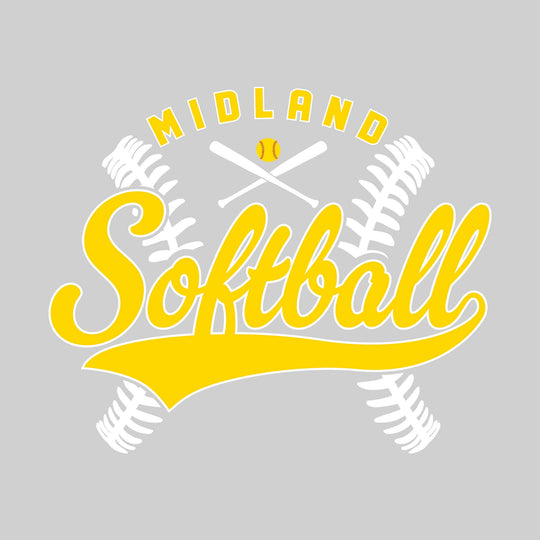 Midland Chemics - Softball - Cursive Softball with Stitches &amp; Crossed Bats