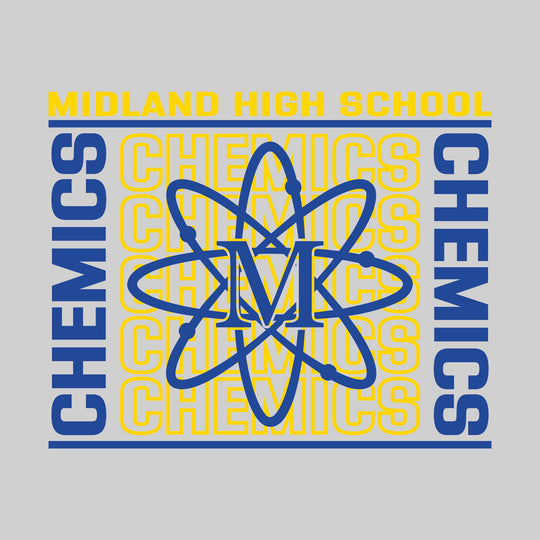 Midland Chemics - Spirit Wear - Bracketed Repeating Outlined Chemics with Mascot
