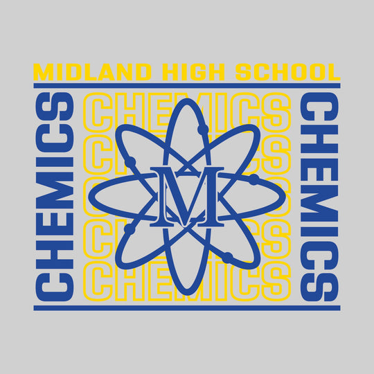 Midland Chemics - Spirit Wear - Bracketed Repeating Outlined Chemics with Mascot