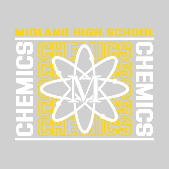 Midland Chemics - Spirit Wear - Bracketed Repeating Outlined Chemics with Mascot