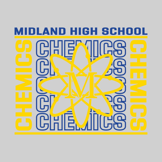 Midland Chemics - Spirit Wear - Bracketed Repeating Outlined Chemics with Mascot