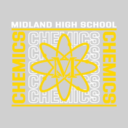 Midland Chemics - Spirit Wear - Bracketed Repeating Outlined Chemics with Mascot