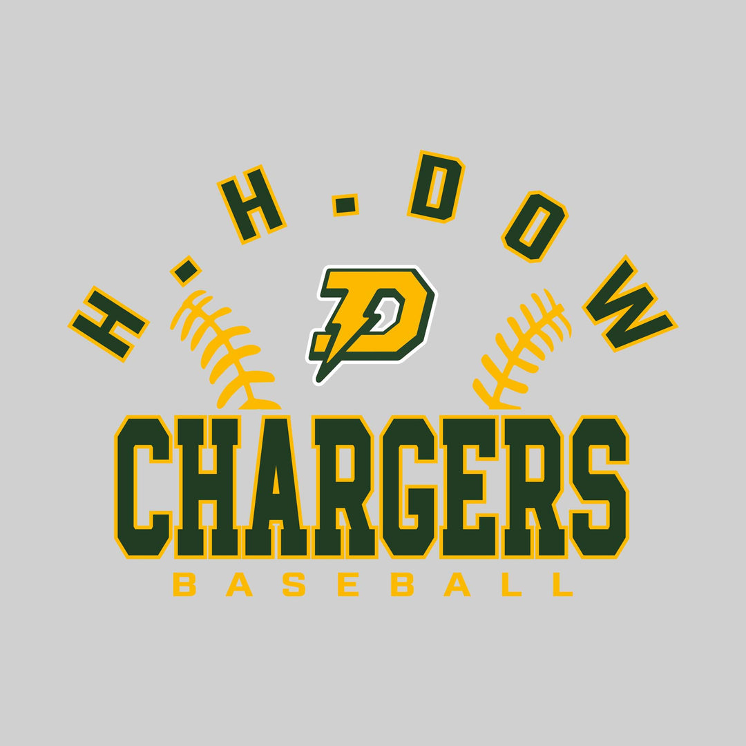 Midland Dow Chargers - Baseball - Arched School Name with Baseball Stitches & Mascot