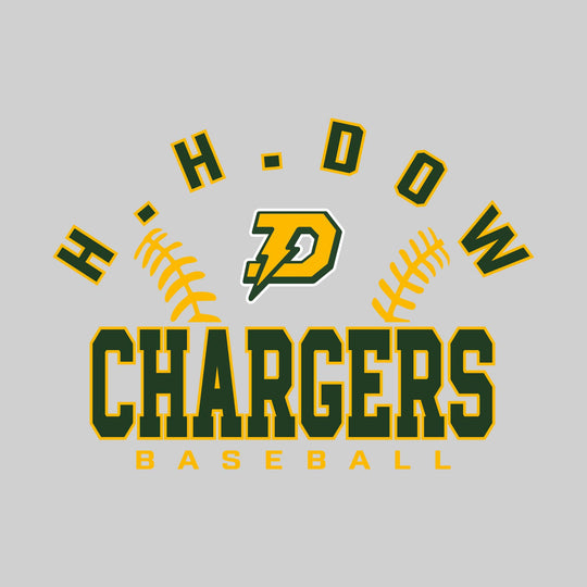 Midland Dow Chargers - Baseball - Arched School Name with Baseball Stitches & Mascot