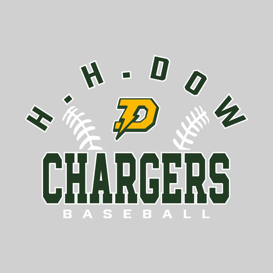 Midland Dow Chargers - Baseball - Arched School Name with Baseball Stitches & Mascot