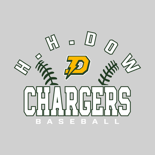 Midland Dow Chargers - Baseball - Arched School Name with Baseball Stitches & Mascot