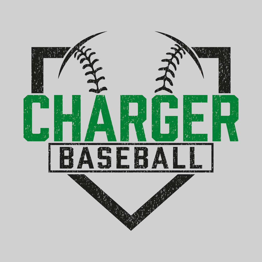 Midland Dow Chargers - Baseball - Home Plate with Mascot Name - Distressed