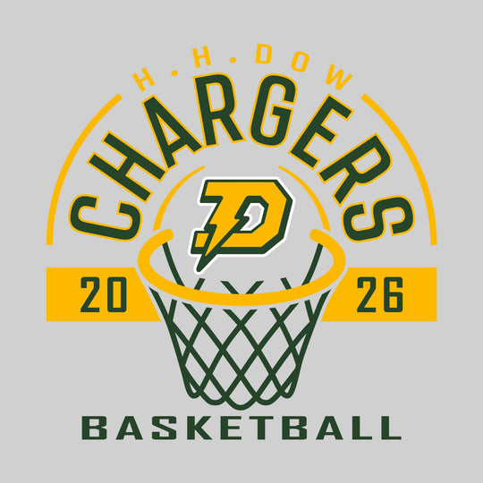 Midland Dow Chargers - Basketball - Arched Text with Center Mascot and Rim