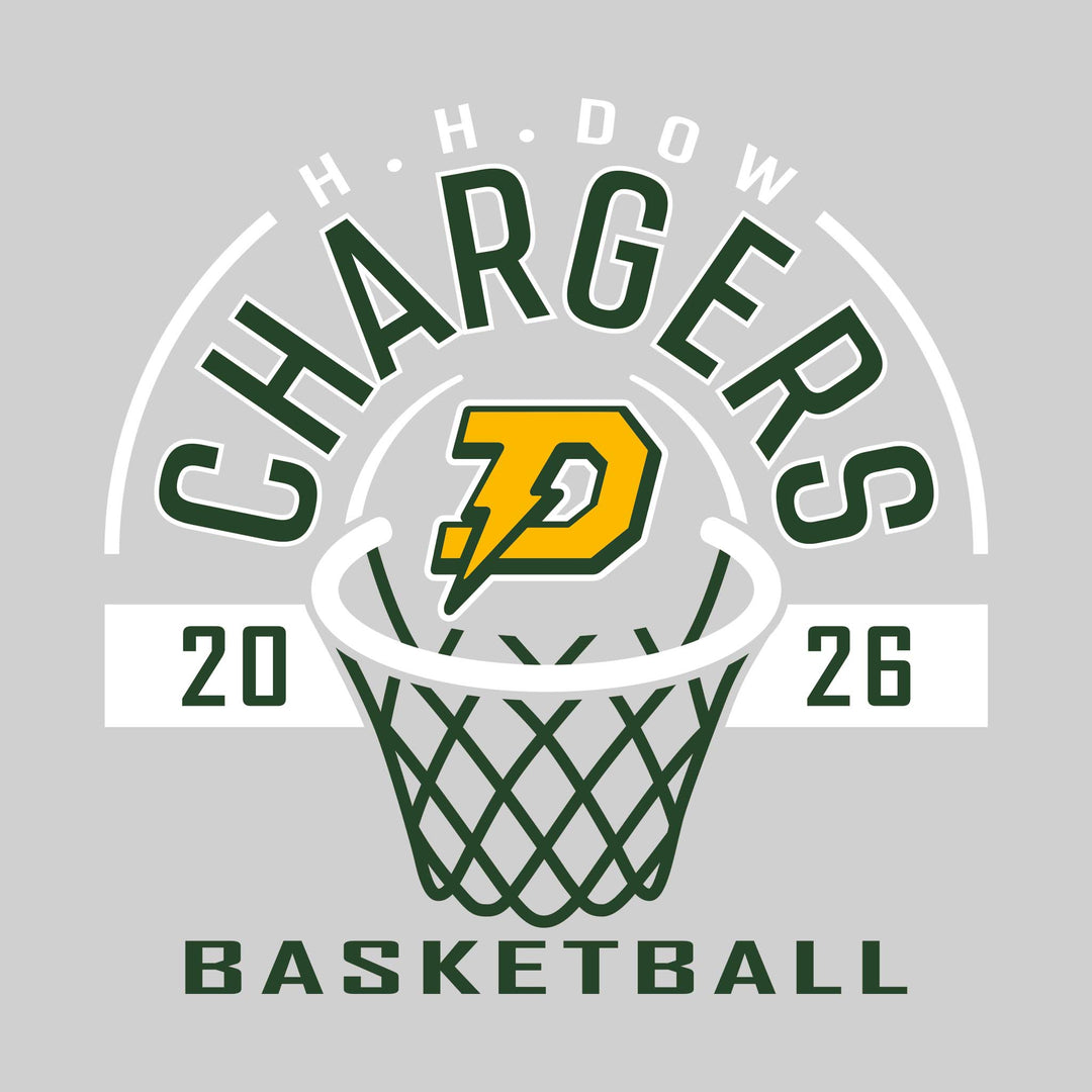 Midland Dow Chargers - Basketball - Arched Text with Center Mascot and Rim