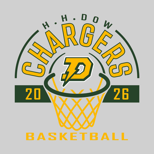 Midland Dow Chargers - Basketball - Arched Text with Center Mascot and Rim