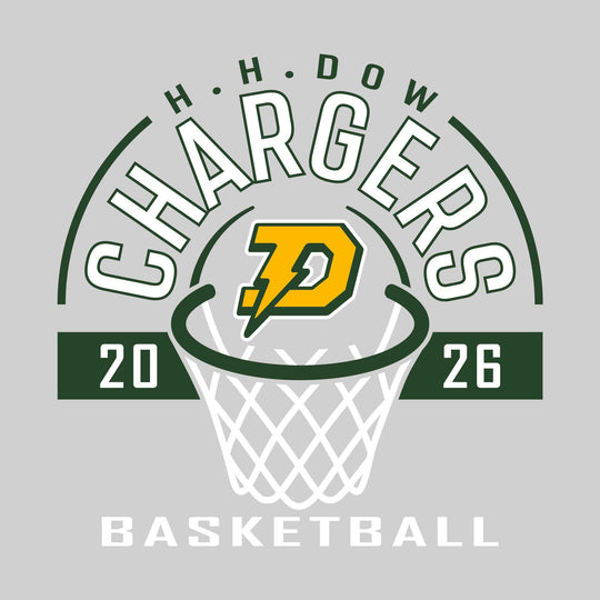 Midland Dow Chargers - Basketball - Arched Text with Center Mascot and Rim