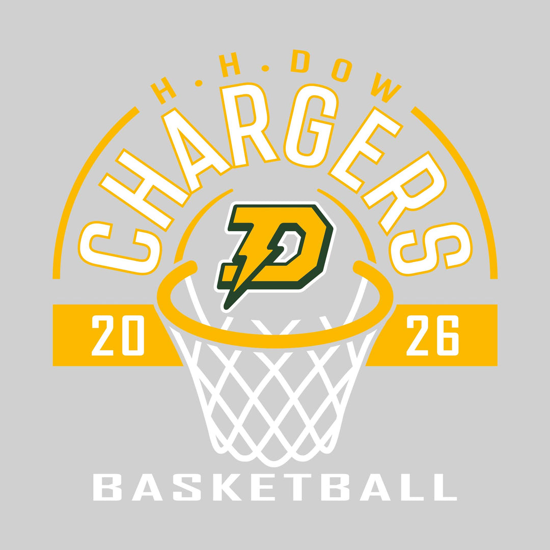 Midland Dow Chargers - Basketball - Arched Text with Center Mascot and Rim