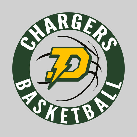 Midland Dow Chargers - Basketball - Circular Text with Basketball Threads and Mascot