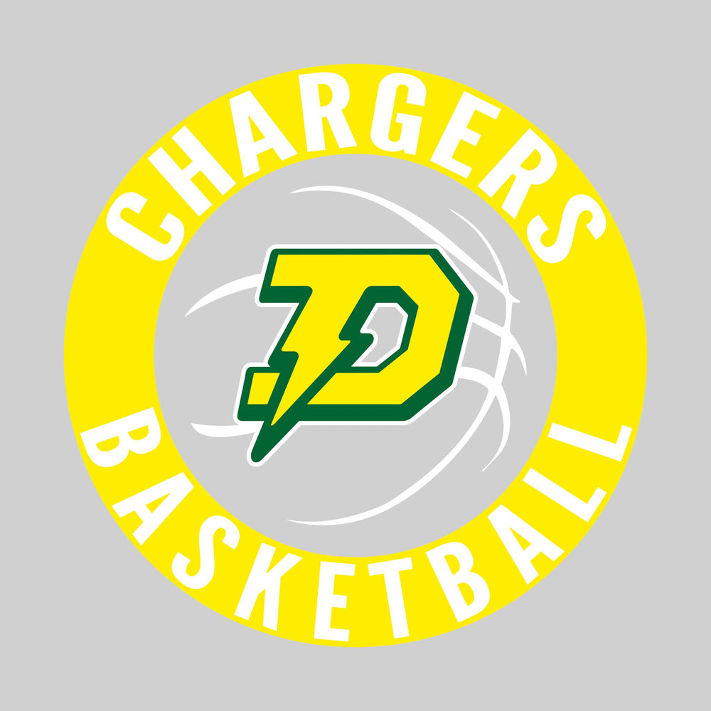 Midland Dow Chargers - Basketball - Circular Text with Basketball Threads and Mascot